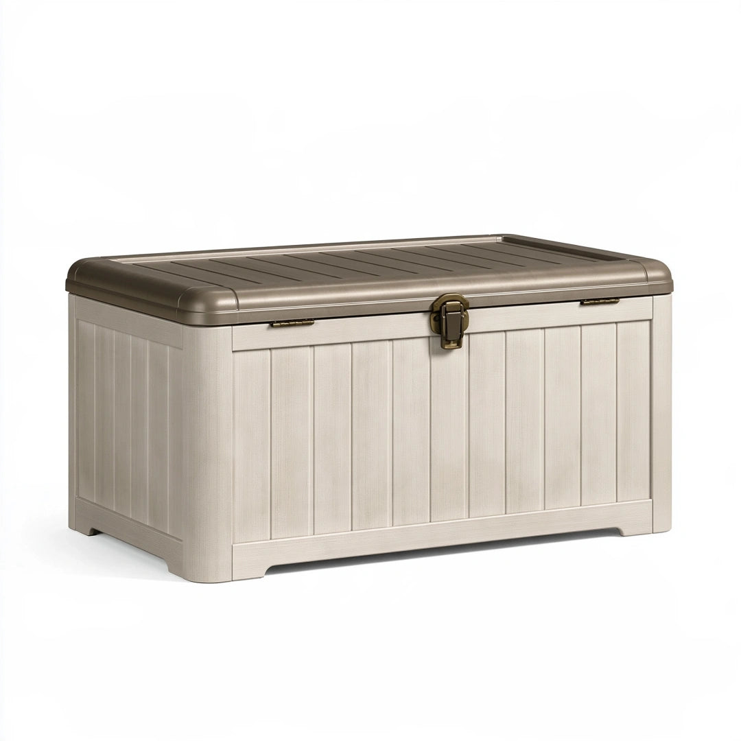 Aufbewahrungsbox 120 x 60 x 58 cm Kunststoff Beige Braun mit Deckel fü – inqorvex